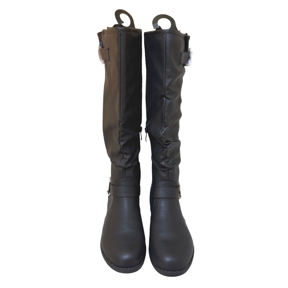 Journey Collection Stormy Boots Black Slouchy Buckle Faux Leather Women Size 9
